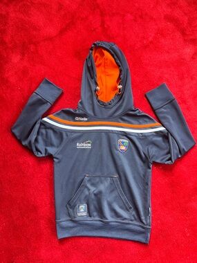 O'Neill Kids Navy Blue Hoodie with Orange Lining, Embroidered Logo Size 9/10